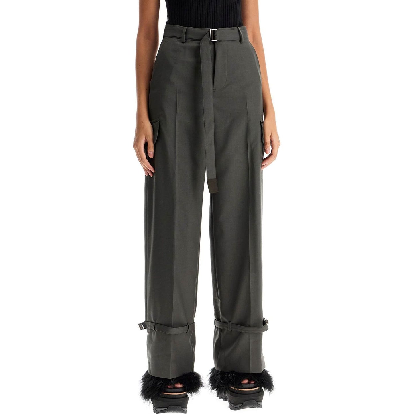 Sacai cargo wool blend trousers for men. Trousers Sacai