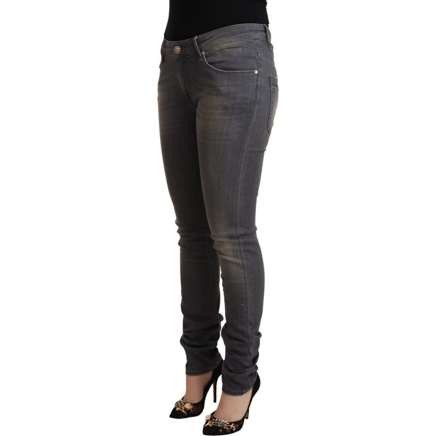 Acht Elegant Dark Gray Skinny Jeans - Low Waist Zip Closure Acht