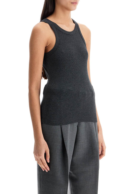 Toteme organic cotton ribbed tank top charcoal melange with wide straps Topwear Toteme