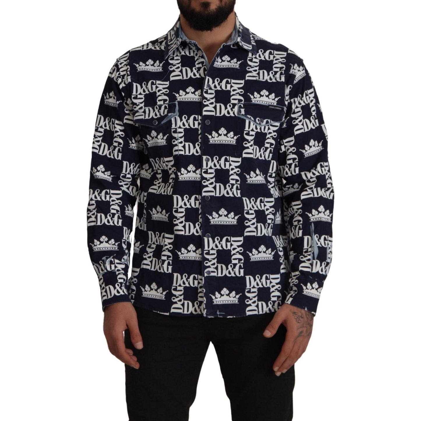 Dolce & Gabbana Elegant Slim Fit Blue Crown Shirt Dolce & Gabbana