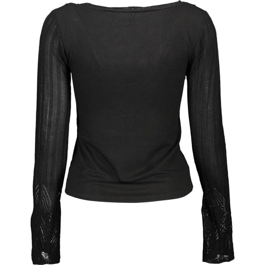 Desigual Chic V-Neck Lace Accent Black Shirt Desigual