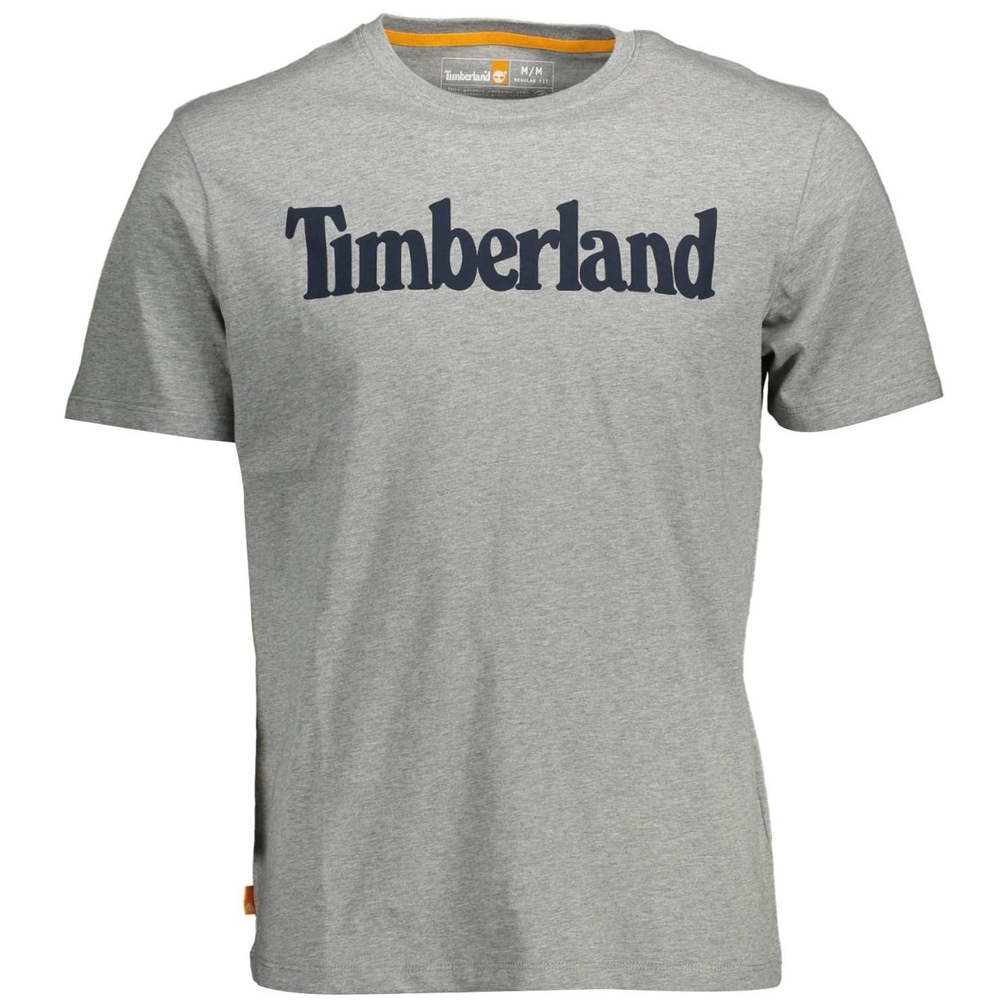 Timberland Eco-Conscious Gray Cotton Tee with Logo Print Timberland