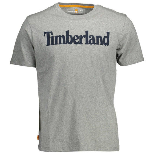 Timberland Eco-Conscious Gray Cotton Tee with Logo Print Timberland