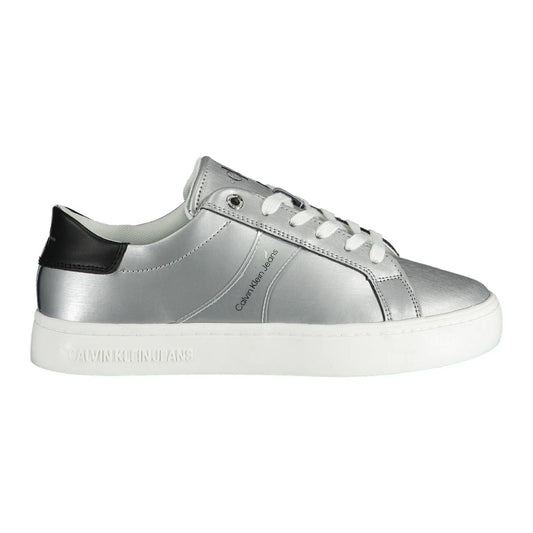 Calvin Klein Elegant Silver Laced Sneakers with Contrasting Sole Calvin Klein