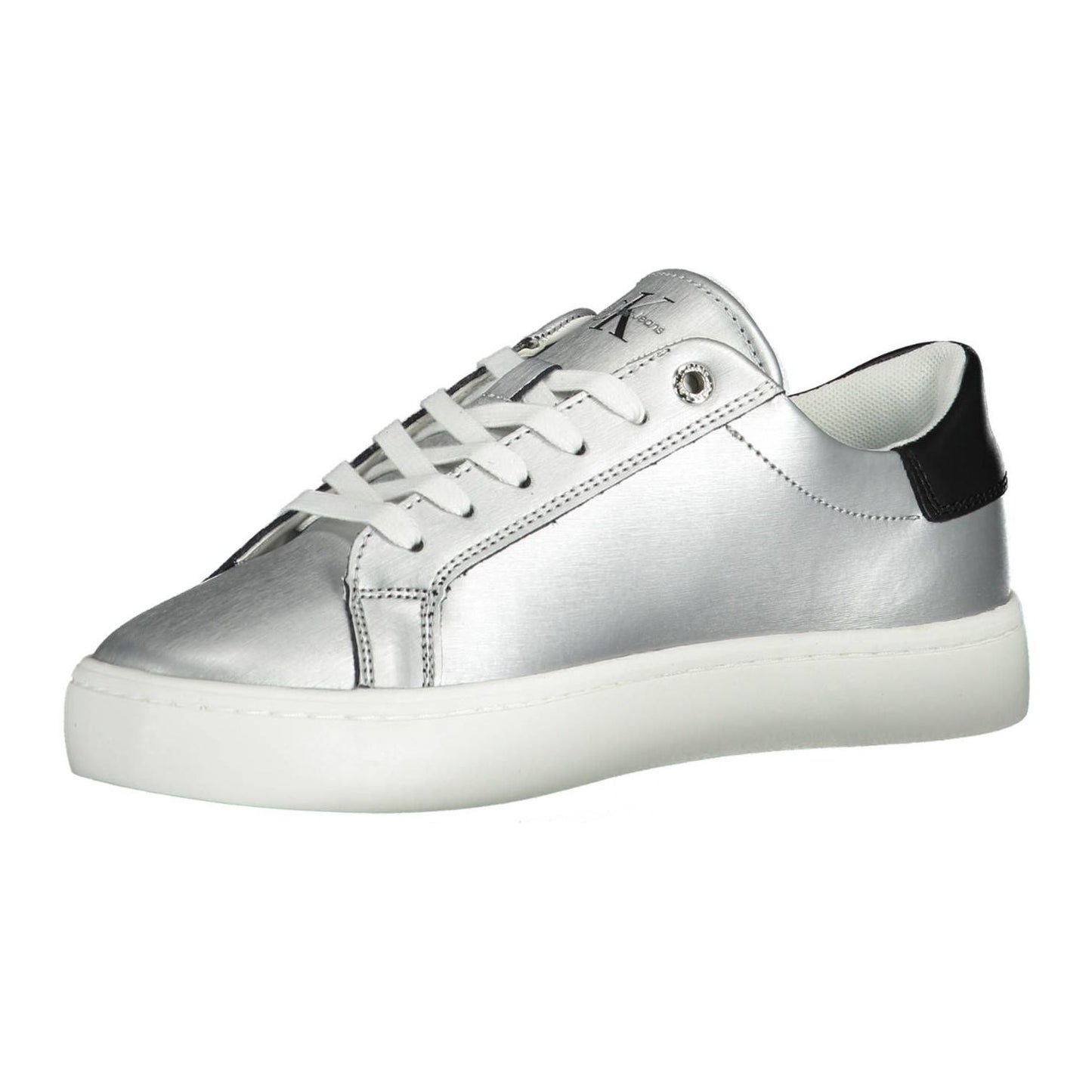 Calvin Klein Elegant Silver Laced Sneakers with Contrasting Sole Calvin Klein