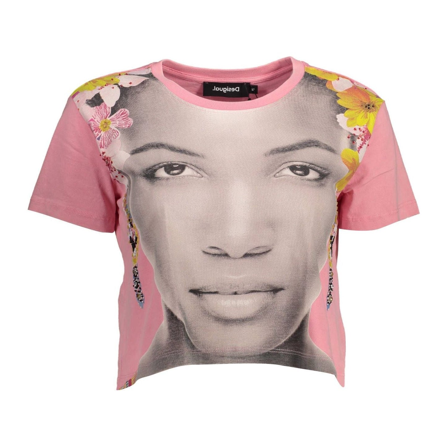 Desigual Chic Pink Embellished Cotton Tee Desigual