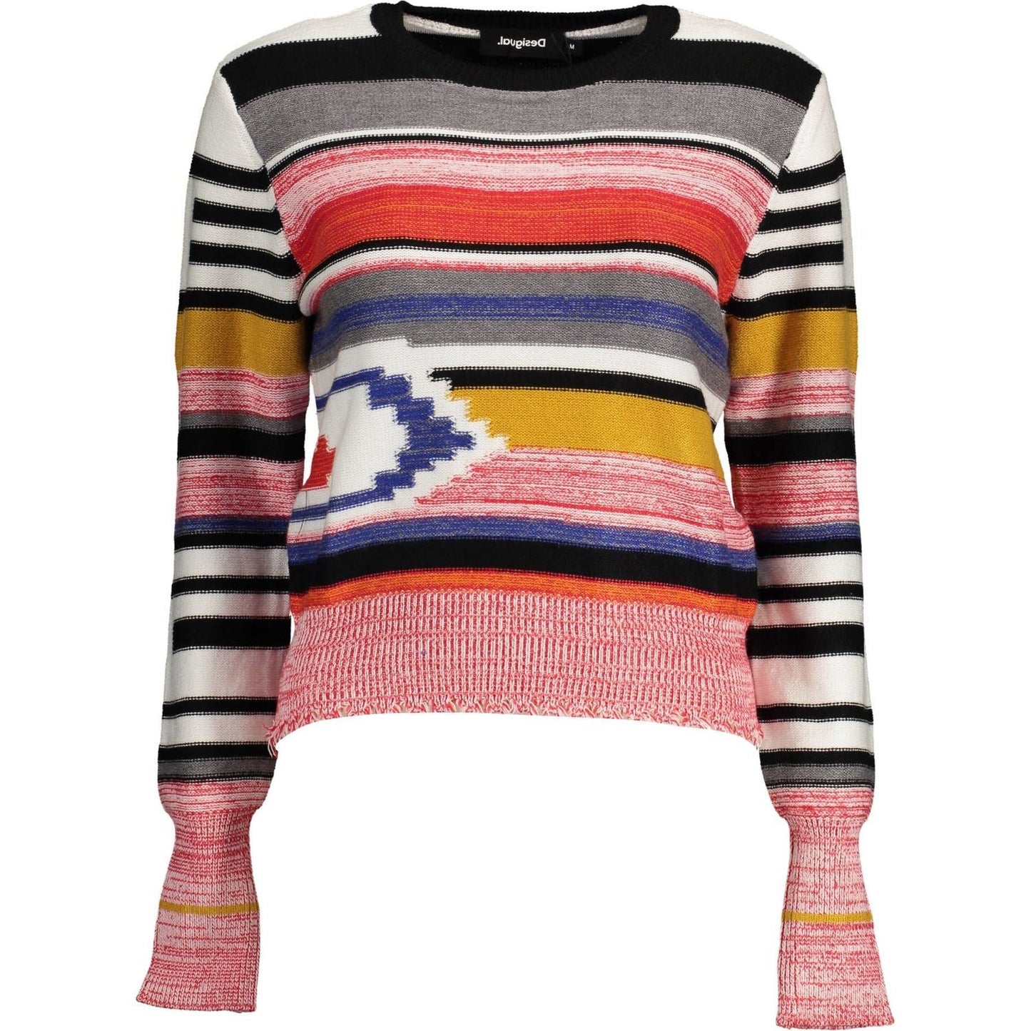 Desigual Chic Pink Round Neck Sweater with Contrasting Detail Desigual