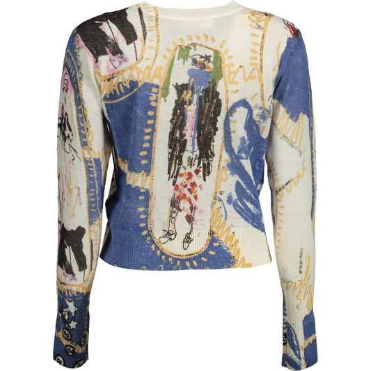 Desigual Elegant White Linen Blend Sweater Desigual