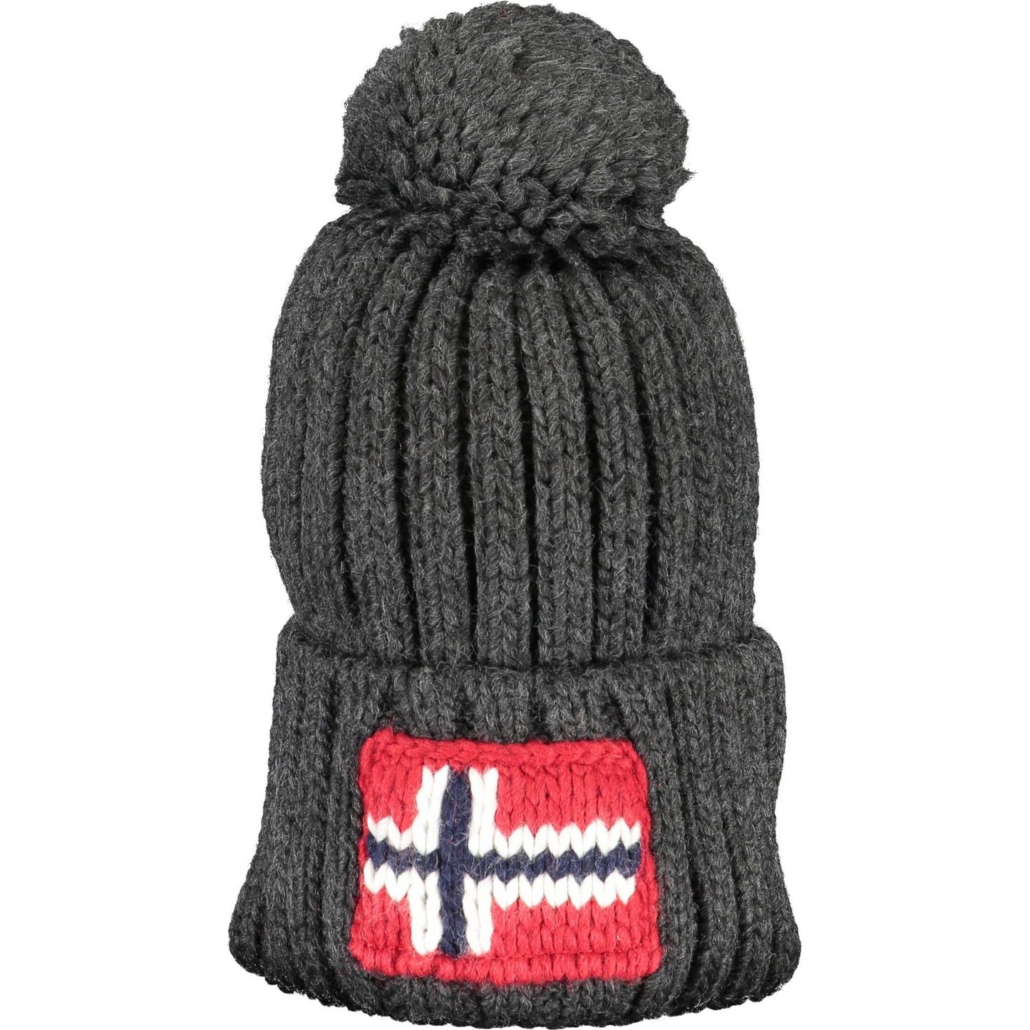 Napapijri Chic Gray Pompon Hat with Signature Embroidery Napapijri