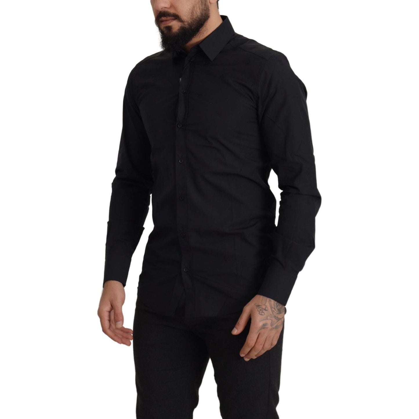 Dolce & Gabbana Elegant Slim Fit Black Cotton Dress Shirt Dolce & Gabbana