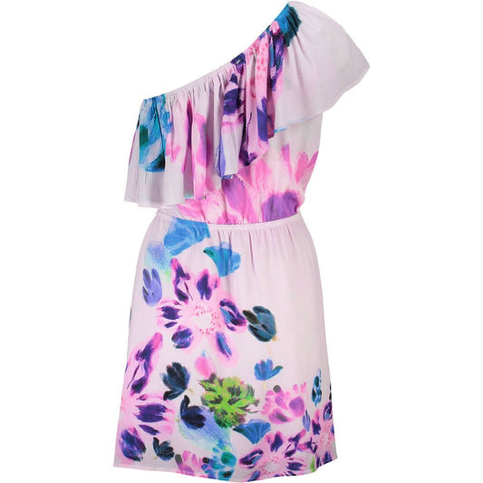 Desigual Chic Pink One-Shoulder Short Dress with Contrasting Details Desigual