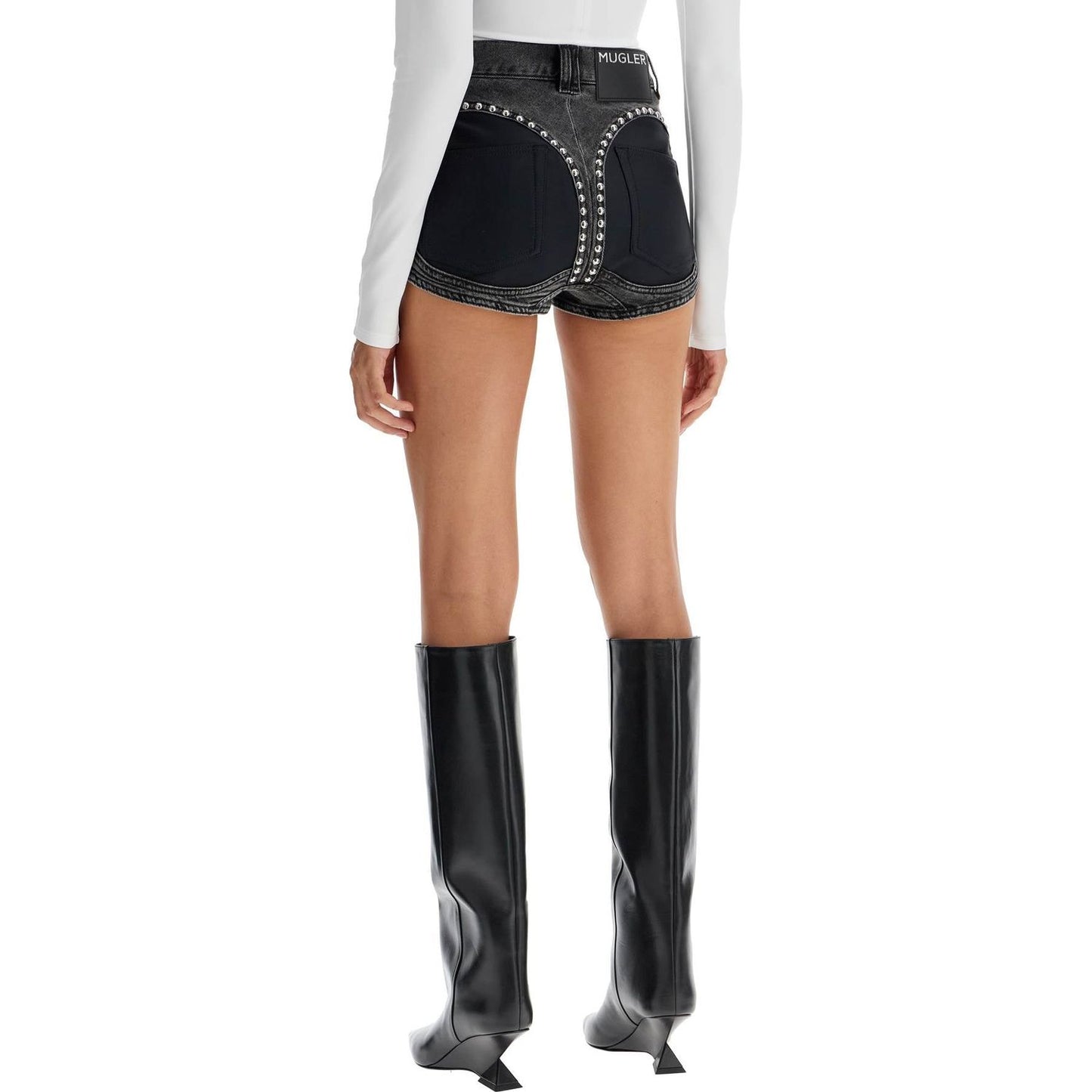 Mugler denim shorts with studs and embell Short trousers Mugler