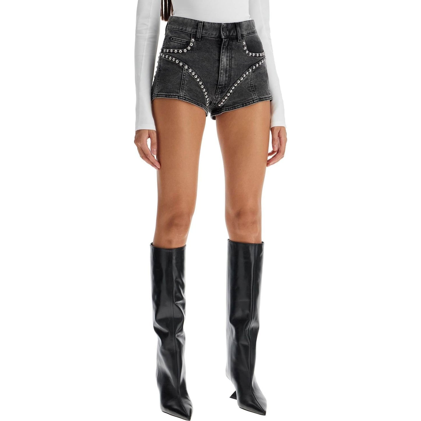 Mugler denim shorts with studs and embell Short trousers Mugler