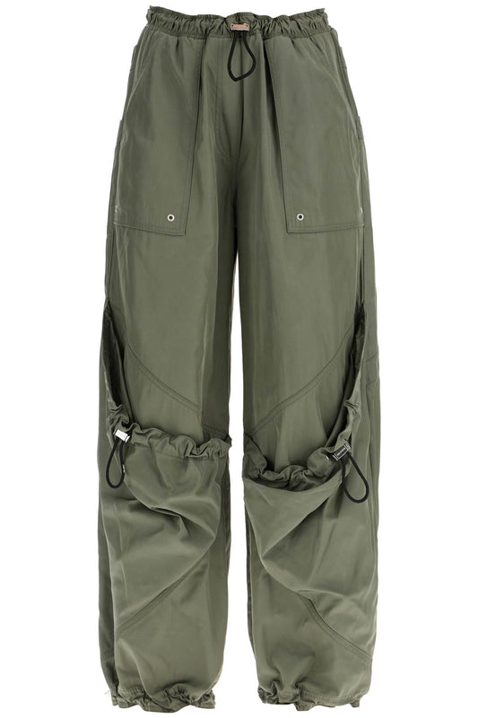 The Attico wide leg high-waisted pants with adjustable elastic in military green Trousers The Attico