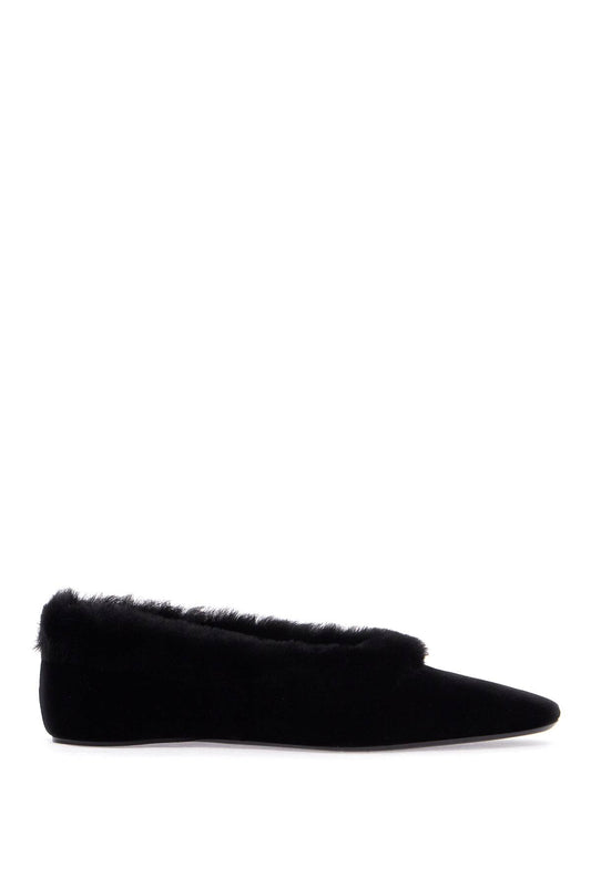 Toteme black velvet ballerinas with shearling trim Flat Shoes Toteme