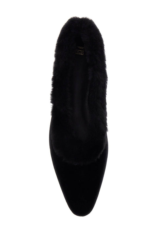 Toteme black velvet ballerinas with shearling trim Flat Shoes Toteme