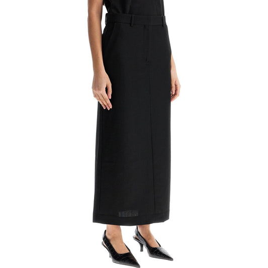 Toteme black midi straight low-waisted skirt in recycled polyester and wool