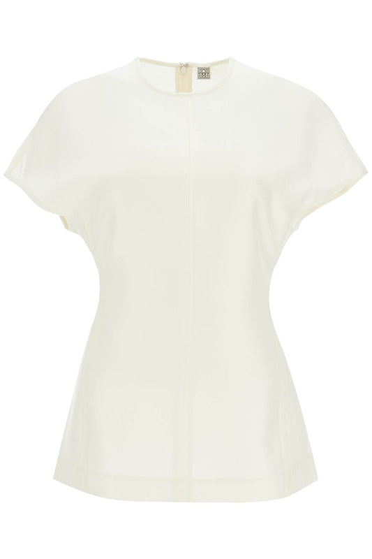 Toteme short sleeve wool and silk top in macadamia Topwear Toteme