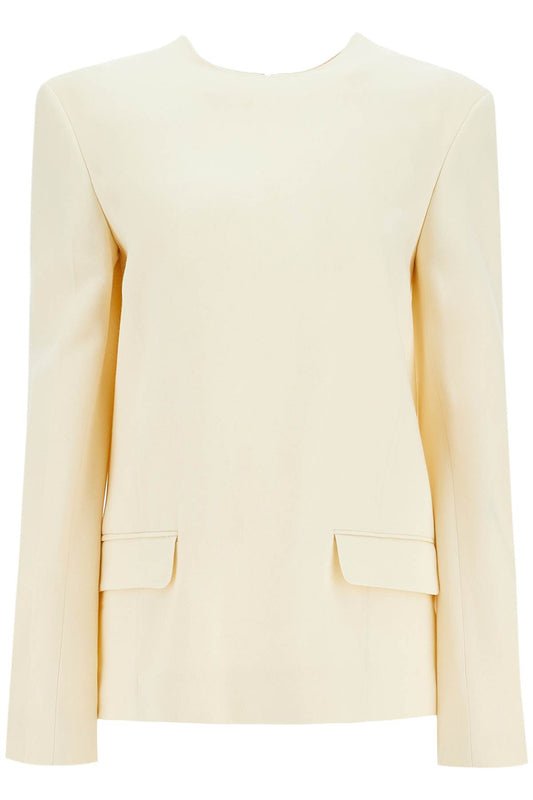 Toteme beige long sleeve top with applied pockets in viscose and wool Topwear Toteme