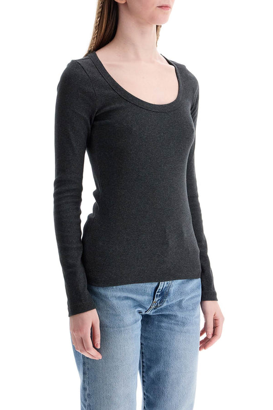 Toteme organic cotton charcoal melange ribbed top with wide neck Topwear Toteme