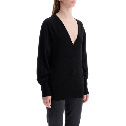 Toteme rws wool black sweater with deep v-neck