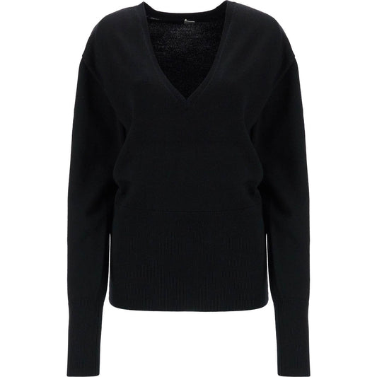 Toteme rws wool black sweater with deep v-neck