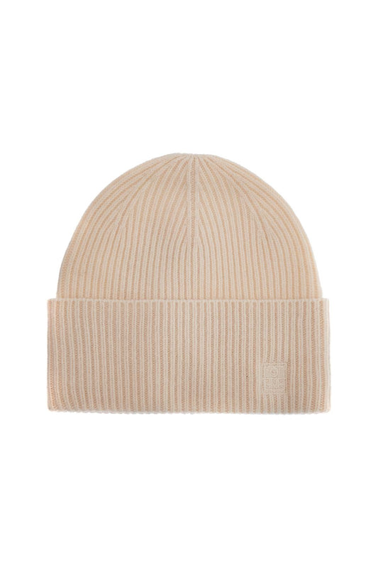 Toteme beige ribbed wool beanie with embroidered logo Scarves Hats & Gloves Toteme