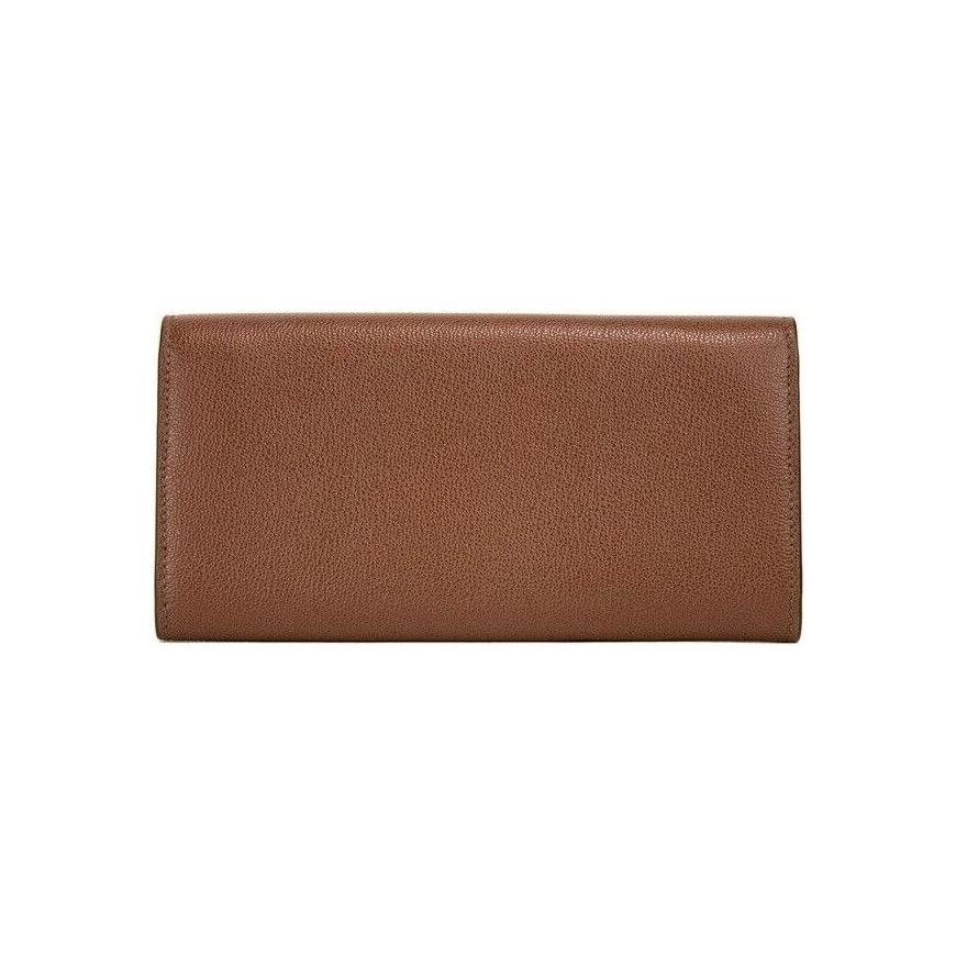 Burberry Porter Tan Grained Leather Embossed Continental Clutch Flap Wallet Brown