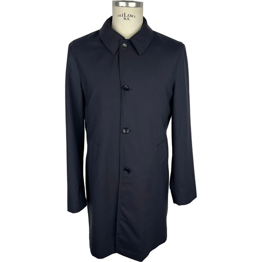 Made in Italy Elegant Blue Virgin Wool Trench Coat Made in Italy