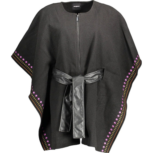 Desigual Elegant Black Poncho with Contrasting Details Desigual