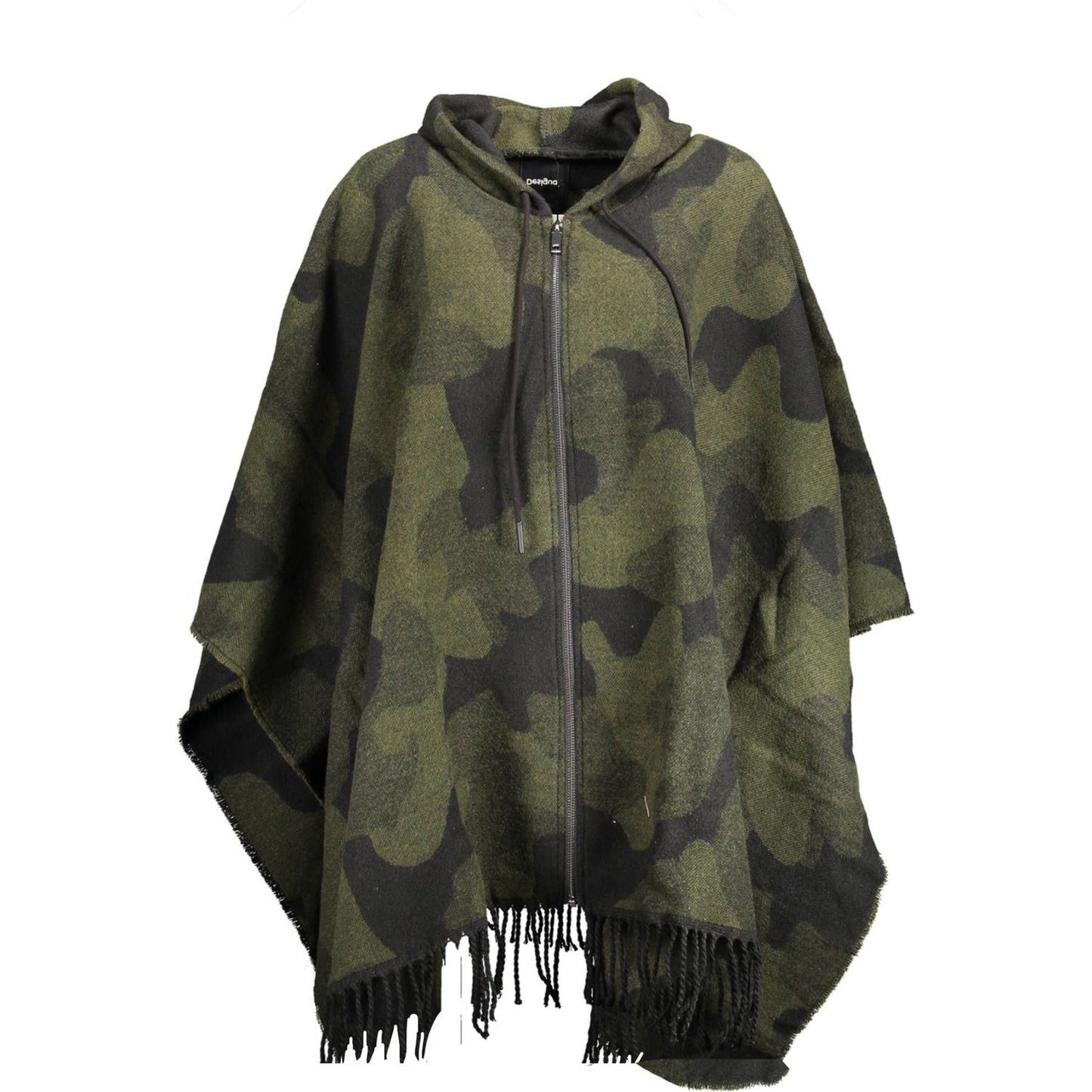 Desigual Chic Contrasting Poncho with Hood and Zip Details Desigual