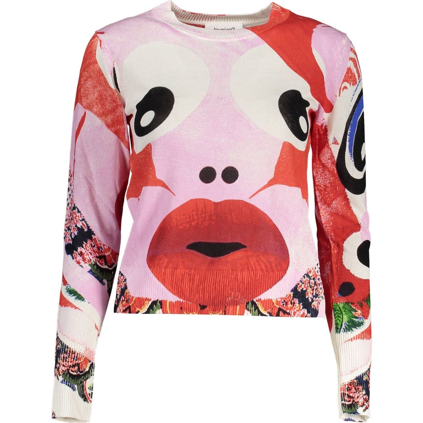 Desigual Chic Pink Contrasting Detail Sweater Desigual