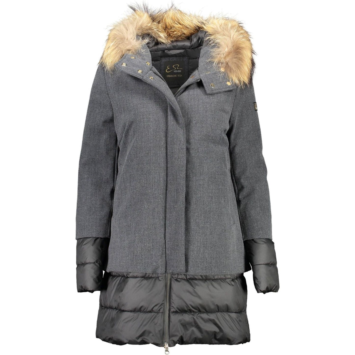 Yes Zee Elegant Long-Sleeve Down Jacket with Removable Fur Hood Yes Zee