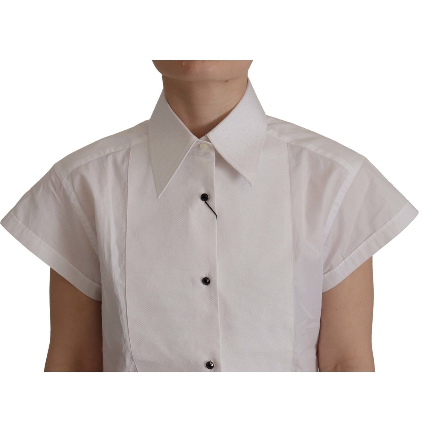 Dolce & Gabbana Elegant Sleeveless Tuxedo Blouse with Crystal Buttons Dolce & Gabbana