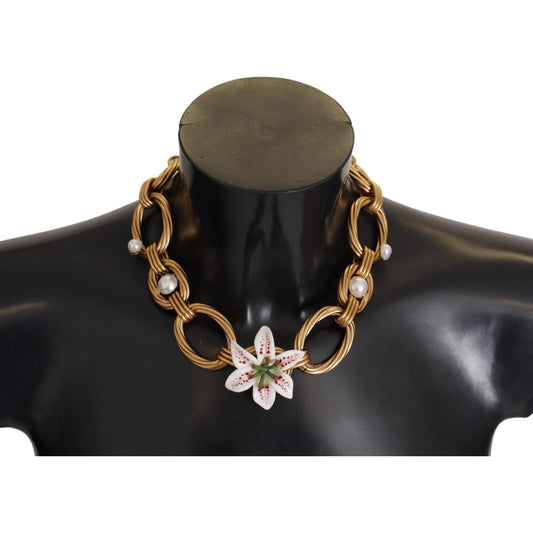 Dolce & Gabbana Elegant Gold Lilly Flower Pendant Necklace Necklace Dolce & Gabbana