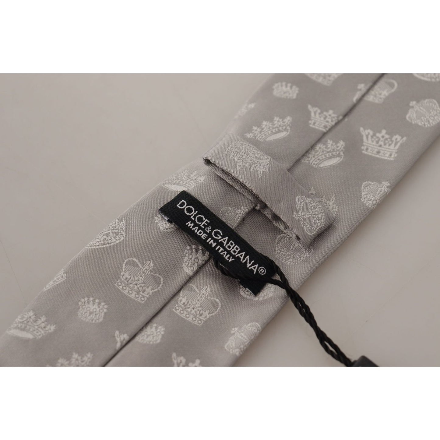 Dolce & Gabbana Elegant Silk Gray Crown Print Bow Tie Dolce & Gabbana