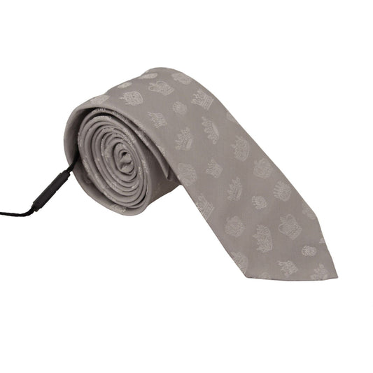 Dolce & Gabbana Elegant Silk Gray Crown Print Bow Tie Dolce & Gabbana