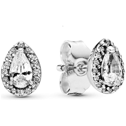 PANDORA JEWELS Mod. SILVER STUD EARRINGS WITH CLEAR CUBIC ZIRCONIA DESIGNER FASHION JEWELLERY PANDORA