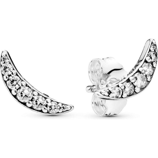 PANDORA JEWELS Mod. MOON SILVER STUD EARRINGS WITH CLEAR CUBIC ZIRCONIA DESIGNER FASHION JEWELLERY PANDORA