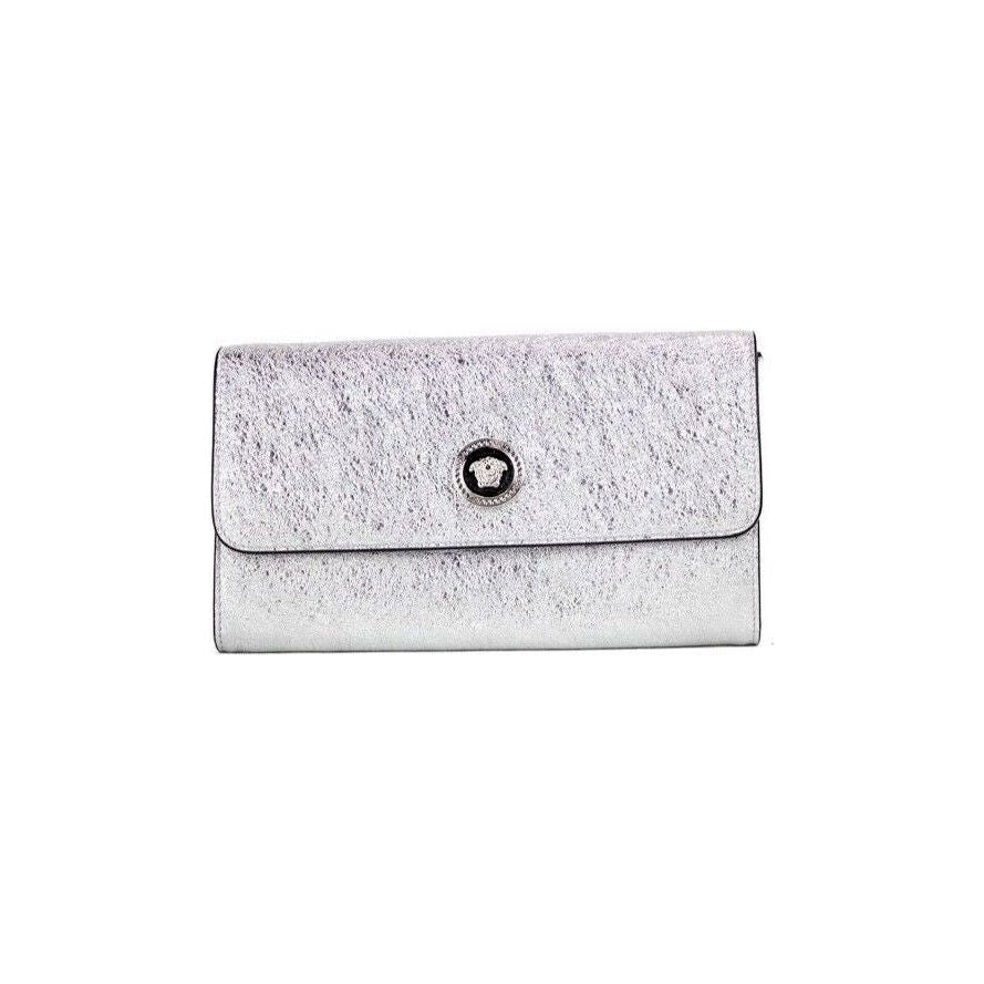 Versace Small Metallic Silver Lamb Leather Medusa Clutch Crossbody Wallet Bag Versace