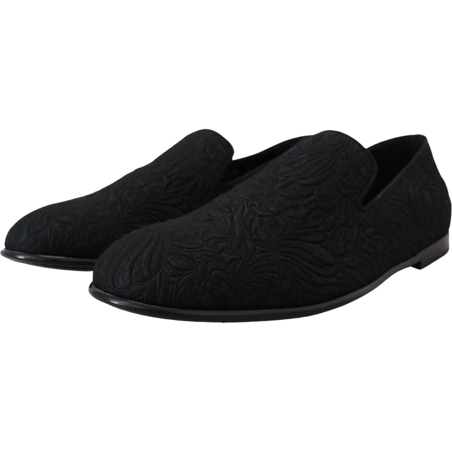 Dolce & Gabbana Elegant Jacquard Black Loafers Slide On Flats Dolce & Gabbana