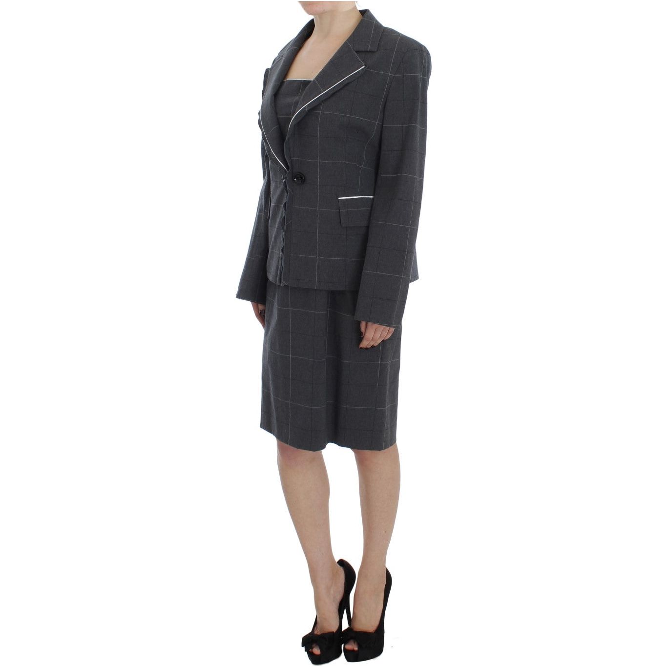 BENCIVENGA Elegant Gray Checkered Sheath Suit Set Suit BENCIVENGA