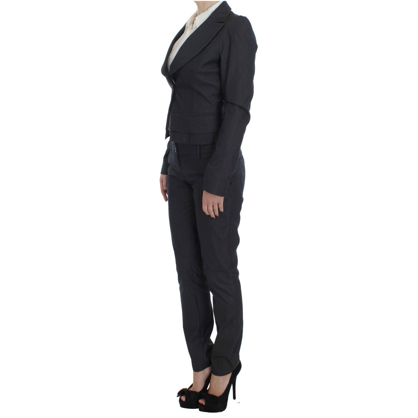 Exte Chic Gray Cotton Blend Pantsuit Ensemble Suit Exte