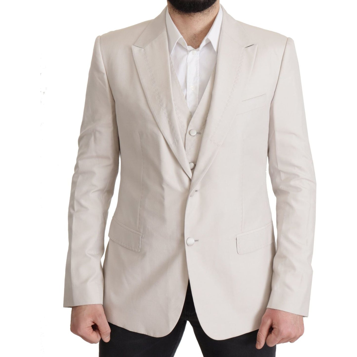 Dolce & Gabbana Elegant Light Gray Silk Blend Suit Jacket Set Dolce & Gabbana