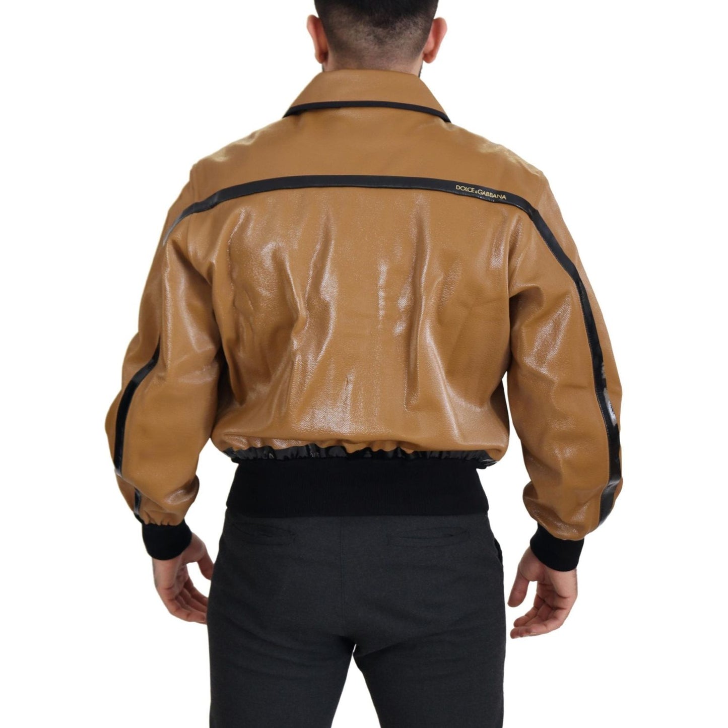 Dolce & Gabbana Elegant Dark Camel Zip Blouson Jacket Dolce & Gabbana