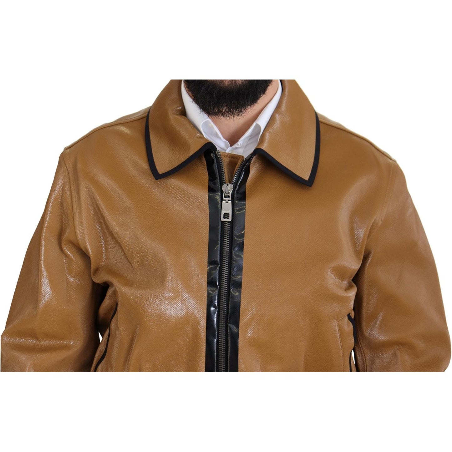 Dolce & Gabbana Elegant Dark Camel Zip Blouson Jacket Dolce & Gabbana