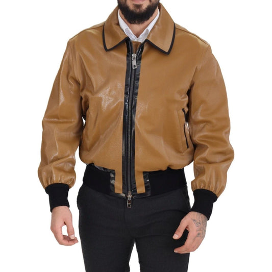 Dolce & Gabbana Elegant Dark Camel Zip Blouson Jacket Dolce & Gabbana