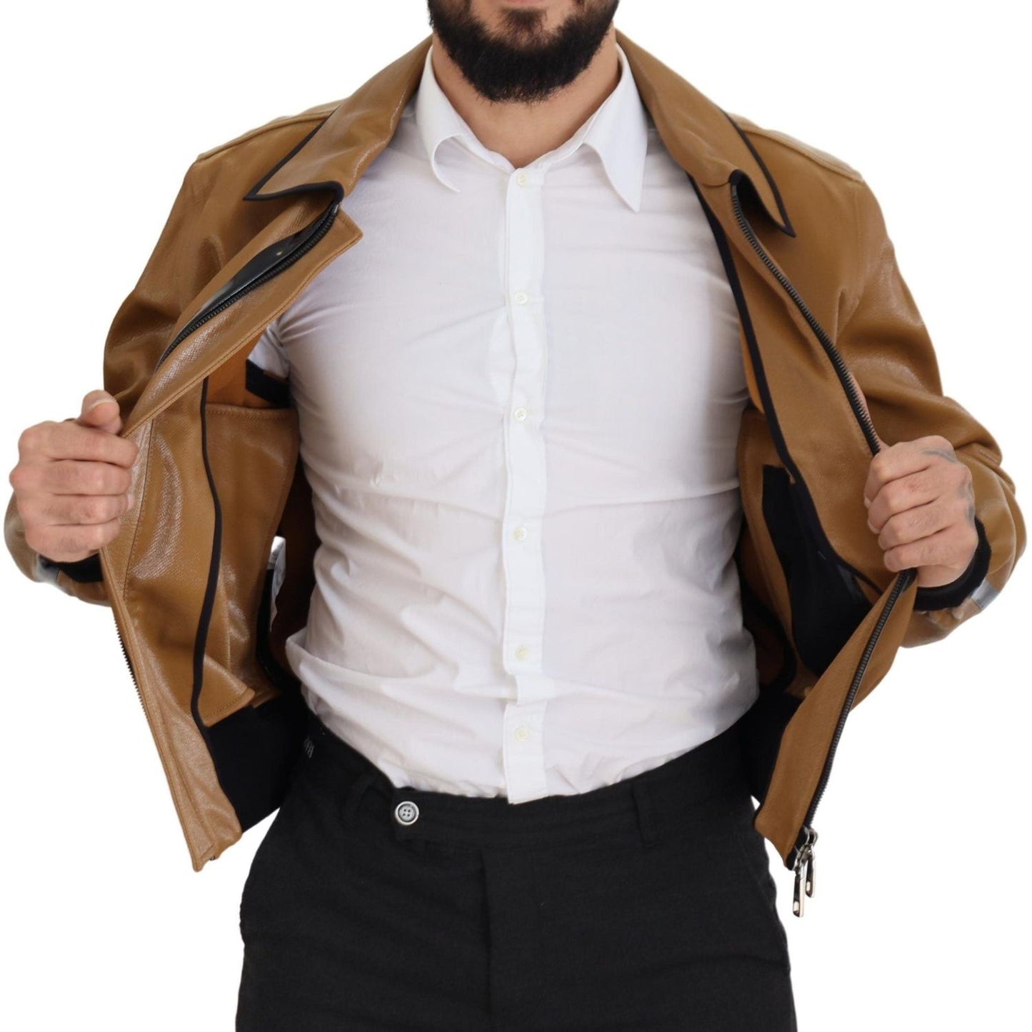 Dolce & Gabbana Elegant Dark Camel Zip Blouson Jacket Dolce & Gabbana