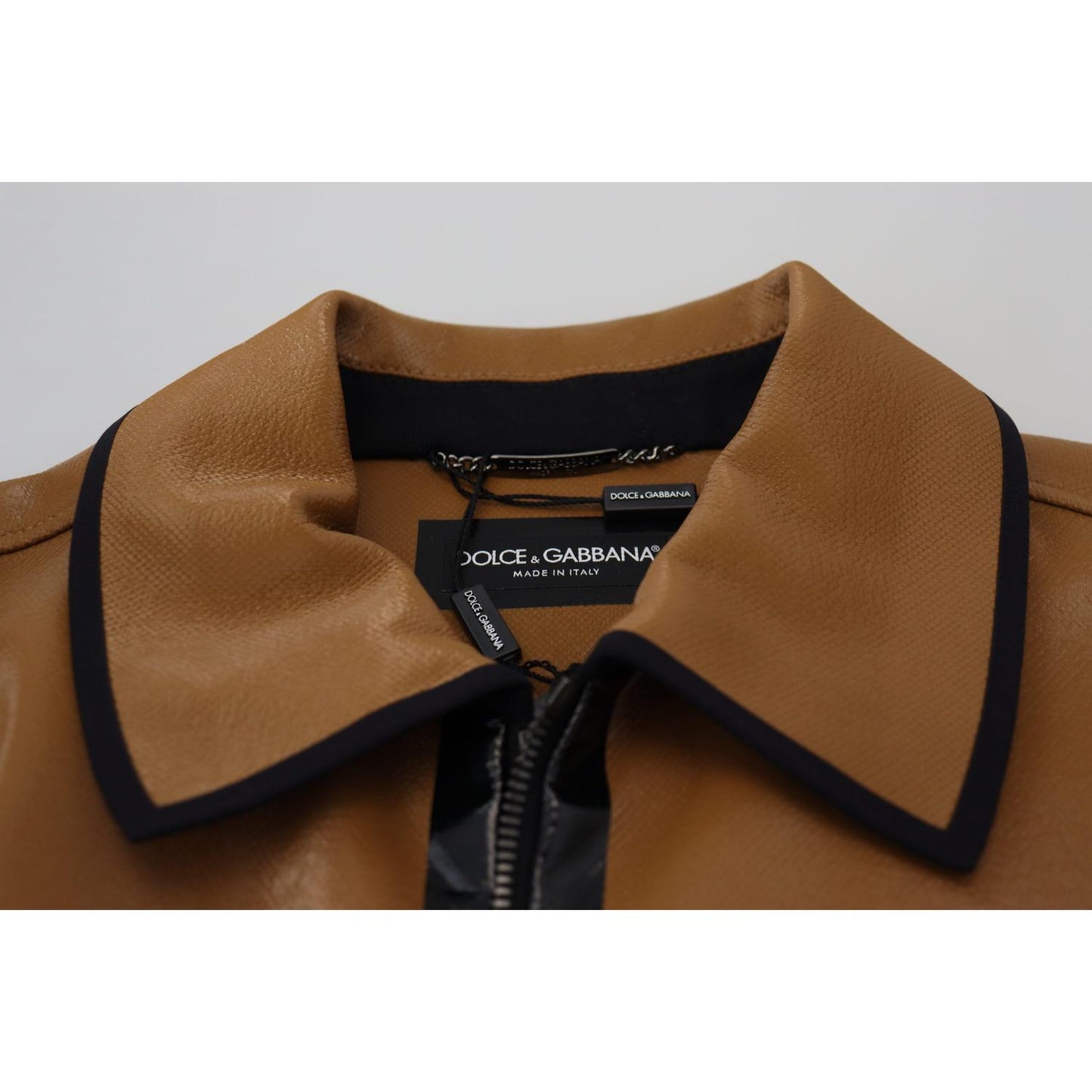 Dolce & Gabbana Elegant Dark Camel Zip Blouson Jacket Dolce & Gabbana