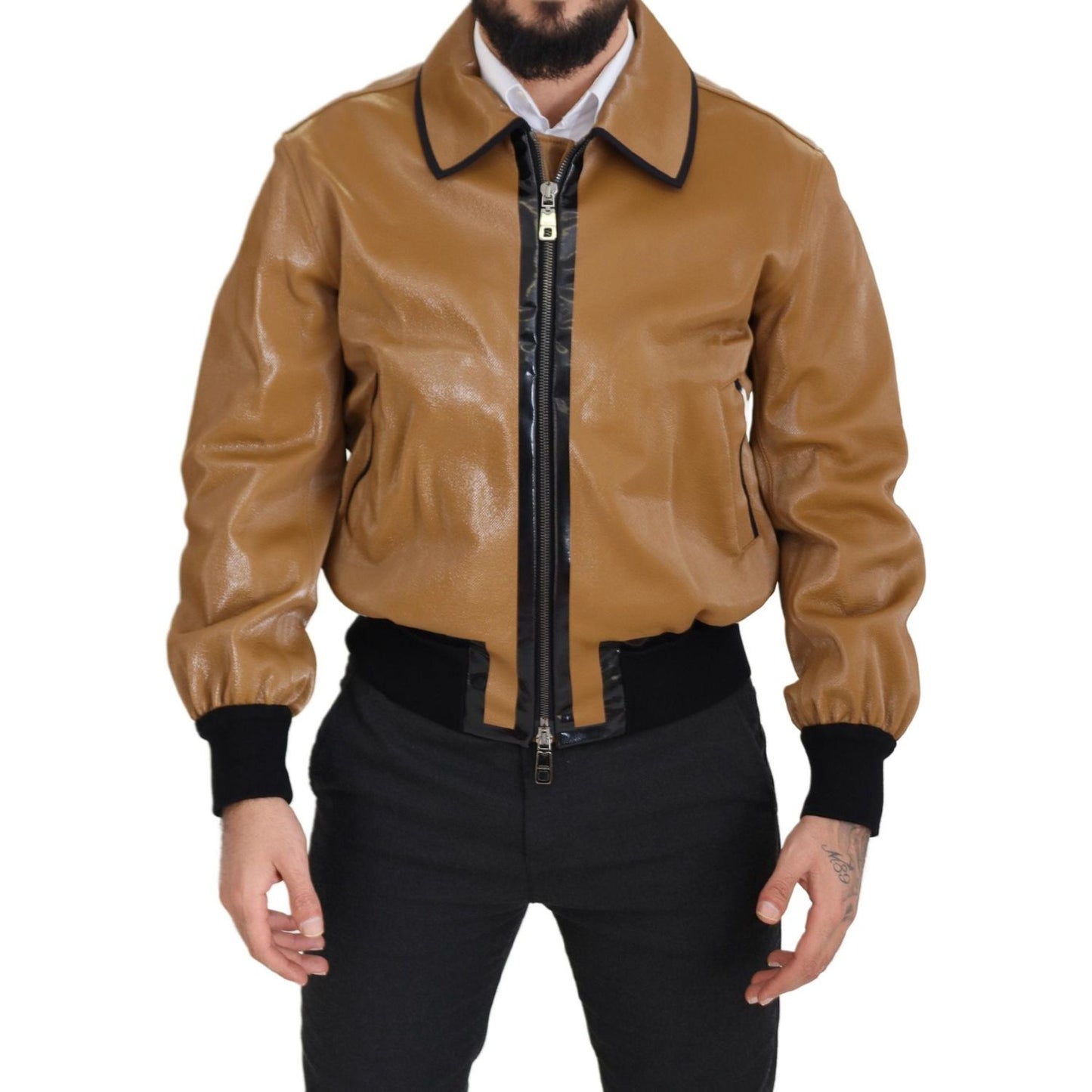 Dolce & Gabbana Elegant Dark Camel Zip Blouson Jacket Dolce & Gabbana